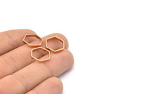 Rose Gold Hexagon, 8 Rose Gold Plated Brass Hexagon Shaped Ring Charms (14x0.80x2mm) BS 1183 Q0006