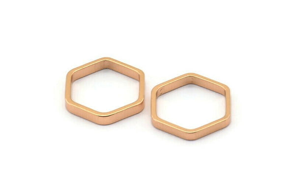 Rose Gold Hexagon, 8 Rose Gold Plated Brass Hexagon Shaped Ring Charms (14x0.80x2mm) BS 1183 Q0006