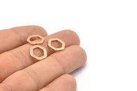 Rose Gold Hexagon Charm, 10 Rose Gold Plated Brass Hexagon Charms, Rings (12x2x1mm) D0056 Q0013