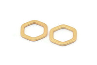 Gold Hexagon Charm, 6 Gold Plated Brass Hexagon Charms, Rings (14x2x1.2mm) D0082 Q0009