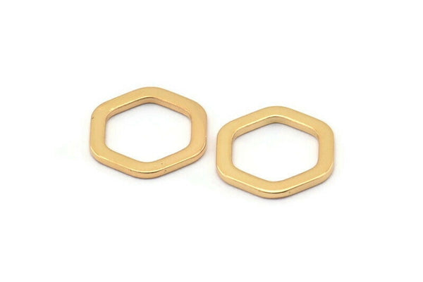 Gold Hexagon Charm, 6 Gold Plated Brass Hexagon Charms, Rings (14x2x1.2mm) D0082 Q0009