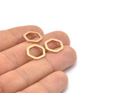 Gold Hexagon Charm, 6 Gold Plated Brass Hexagon Charms, Rings (14x2x1.2mm) D0082 Q0009