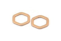 Rose Gold Hexagon Charm, 6 Rose Gold Plated Brass Hexagon Charms, Rings (14x2x1.2mm) D0082 Q0009
