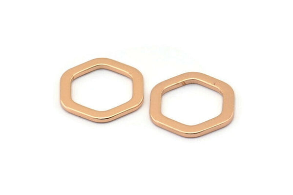 Rose Gold Hexagon Charm, 6 Rose Gold Plated Brass Hexagon Charms, Rings (14x2x1.2mm) D0082 Q0009