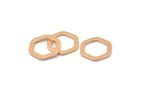 Rose Gold Hexagon Charm, 6 Rose Gold Plated Brass Hexagon Charms, Rings (14x2x1.2mm) D0082 Q0009