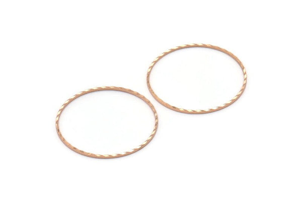 Rose Gold Circle Finding, 10 Rose Gold Plated Brass Textured Circle Ring Findings (30mm) A0589  Q0024