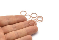Rose Gold Plated Hexagon Ring Charm, 12 Rose Gold Plated Brass Hexagon Shaped Ring Charms (12x0.8mm) BS 1171 Q0103