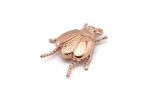 Rose Gold Tiny Bug Charm , 1 Rose Gold Plated Brass Bug Fly Insect Charms (29x22x5.5mm) N0495 Q0053