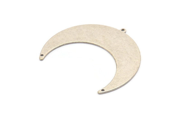 Silver Moon Charm, 2 Antique Silver Plated Brass Crescent Moon Charms With 1 Loop And 2 Holes, Stamping Blanks (50x17x0.90mm) M824