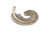 Silver Feather Charms, 2 Antique Silver Plated Brass Feather Charms With 1 Hole, Feather Pendants (38x32mm) N0184