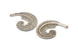 Silver Feather Charms, 2 Antique Silver Plated Brass Feather Charms With 1 Hole, Feather Pendants (38x32mm) N0184