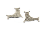 Silver Ethnic Pendant, 2 Antique Silver Plated Brass Ethnic Pendants With 2 Loops (40x55x1mm) E201