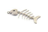 Fish Bone Pendant, 2 Antique Silver Plated Brass Fish Bone Pendants, Necklace Finding, Jewelry Design (71x33x2.4mm) N0217 H0267