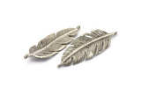 Silver Amazon Leafs, 2 Antique Silver Plated Brass Leaf Connector Charms With 2 Loops, Tribal Pendants (44x14mm) N0183