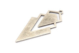 Silver Triangle Charm, 4 Antique Silver Plated Brass Diamond Charms With 1 Loop (49x22x1mm) M01150 H1286