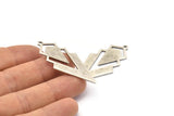 Silver Triangle Charm, 4 Antique Silver Plated Brass Diamond Charms With 1 Loop (49x22x1mm) M01150 H1286