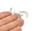 Silver Moon Charm, 24 Textured Antique Silver Plated Brass Crescent Moon Charms With 1 Loop (25x5x0.80mm) M01201