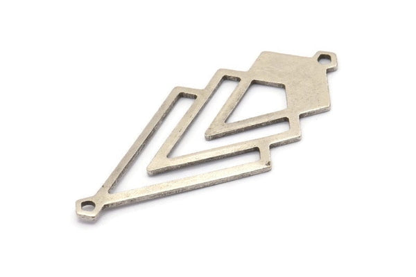 Silver Triangle Charm, 4 Antique Silver Plated Brass Diamond Charms With 2 Loops (51x22x1mm) M01152 H1284