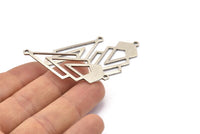 Silver Triangle Charm, 4 Antique Silver Plated Brass Diamond Charms With 2 Loops (51x22x1mm) M01152 H1284