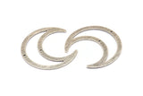 Silver Moon Charm, 4 Textured Antique Silver Plated Brass Crescent Moon Charms With 2 Holes, Pendants (42x16x0.80mm) M178