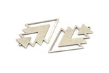 Silver Triangle Charm, 2 Antique Silver Plated Brass Tree Charms With 1 Loop (49x33x1mm) M01227 H1285