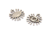 Silver Eye Charm, Antique Silver Plated Brass Eye Charms With 1 Loop, Pendants (28x26x2mm) N1371