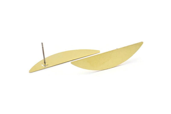 Semi Circle Earring, 4 Raw Brass Half Moon Stud Earrings (37x8x0.70mm) M881 A2271