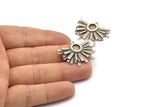 Silver Sun Charm, 2 Antique Silver Plated Brass Pendants With 1 Loop - Pad Size 6mm (23x32mm) N0726