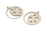 Moon And Star, 4 Antique Silver Plated Brass Moon And Star Charms With 1 Loop, Findings (25x0.80mm) M480 H0956