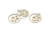 Moon And Star, 4 Antique Silver Plated Brass Moon And Star Charms With 1 Loop, Findings (25x0.80mm) M480 H0956