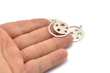 Moon And Star, 4 Antique Silver Plated Brass Moon And Star Charms With 1 Loop, Findings (25x0.80mm) M480 H0956