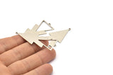 Silver Triangle Charm, 4 Antique Silver Plated Brass Triangle Charms With 2 Loops (51x21x1mm) M01116 H1663