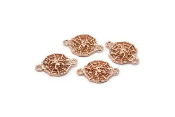 Rose Gold Spider Web, 6 Rose Gold Plated Spider and Web Connectors (16x11mm) N0352