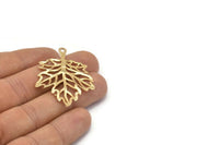Gold Sycamore Pendant, Gold Plated Brass Leaf Charms (44x33mm) N0428 Q0113