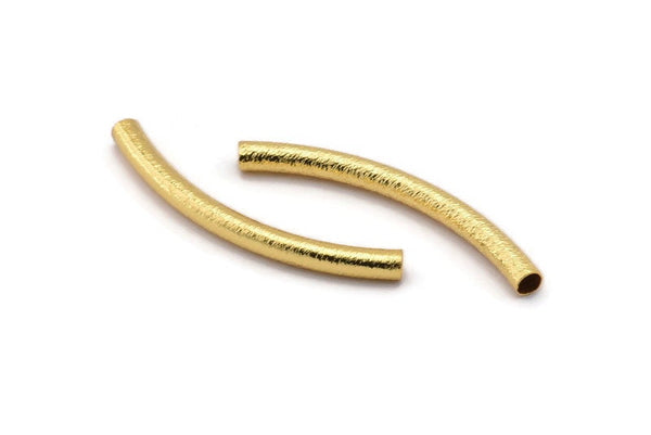 Textured Curved Tubes, 8 Gold Plated Brass Textured Curved Tubes (4x45) Bs 1634 Q0104