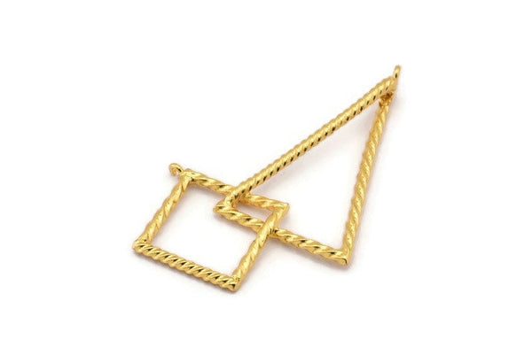 Gold Triangle Charm, 2 Gold Plated Brass Triangle Rings, Charms (38x23x18x18mm) N0262 Q0114