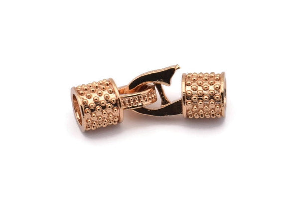 Leather Hook Caps, 2 Rose Gold Plated Brass Leather Cord Ends, Hook Ends for 5mm Leather Cord (17x14x8mm) N0311