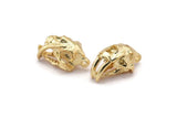 Sabre Tooth Cat, Gold Plated Brass Sabre Tooth Cat Skull Pendant, (21x11x12mm) N0485 Q0137
