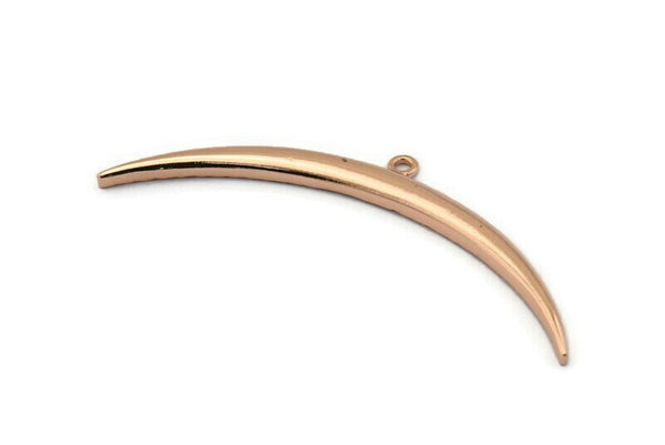 Rose Gold Moon Charm, 1 Rose Gold Plated Brass Textured Wide Crescent Moon Necklace Pendants, Charms (63x4.5x2.8mm) N0525 Q0146