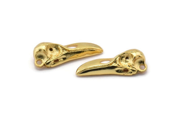 Gold Bird, 1 Gold Plated Brass Bird Skull Necklace Pendant (27x10x8mm) N0493 Q0155