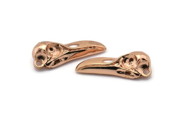 Rose Gold Bird, 1 Rose Gold Plated Brass Bird Skull Necklace Pendant (27x10x8mm) N0493 Q0155