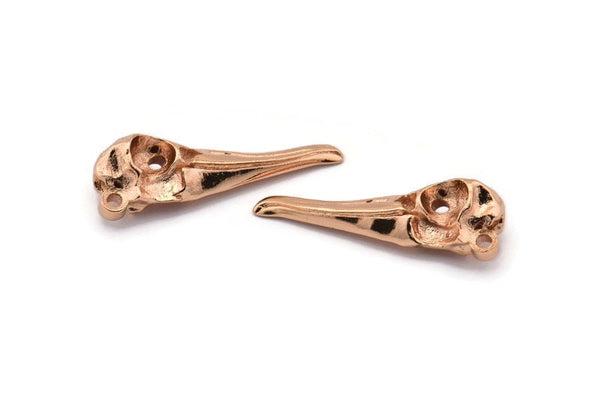 Bird Skull Charm, 1 Rose Gold Plated Brass Bird Skull Necklace Pendants white 1 Loop (34x10x9mm) N0487 Q0156