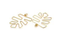Gold Monstera Earring Findings, 2 Gold Plated Brass Wire Monstera Earring Findings, Charms (52x40x1mm) Bs 1702 Q0129