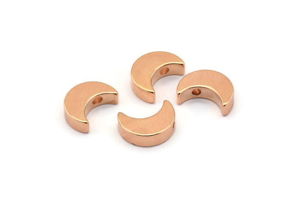Rose Gold Crescent Moon, 5 Rose Gold Plated Brass Crescent Moon Beads, Charms (8.5x11.5mm) D0021 Q0152