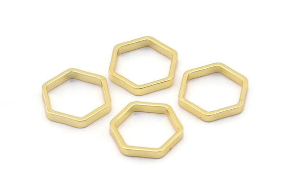 Gold Hexagon Ring, 12 Gold Plated Hexagon Shaped Rings, Charms (12x0.8x2mm) Bs 1178 Q0196