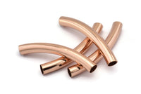 Rose Gold Tube Bead, 3 Rose Gold Plated Brass Curved Noodle Tube Beads, Findings (6x50mm) Bt003 Brc257 Q0195