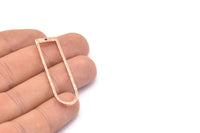 D Shape Charms, 2 Rose Gold Plated Brass Hammered Long D Shape Connectors With 1 Hole, Rings  (46x13x1.3mm) BS 1877 Q0560