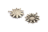 Silver Sunflower Charm, 2 Antique Silver Plated Brass Flower Charms With 1 Loop, Pendants, Earrings (31x27mm) N0718