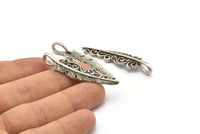 Feather Necklace Supply, 2 Antique Silver Plated Brass Feather Charms, Feather Pendants (46x11mm) N0176