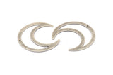 Silver Moon Charm, 4 Textured Antique Silver Plated Brass Crescent Moon Charms With 1 Hole, Pendants (42x16x0.80mm) M176 H1295